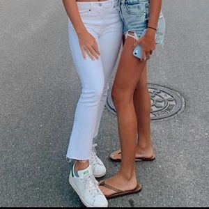 Zara white flare frayed jeans